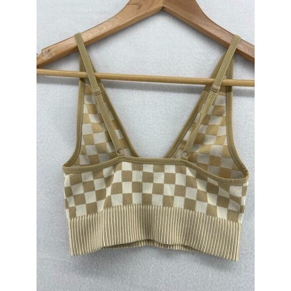 Garage Tan/White Checkered Bralette Size Small Ribbed - Picture 5 of 8